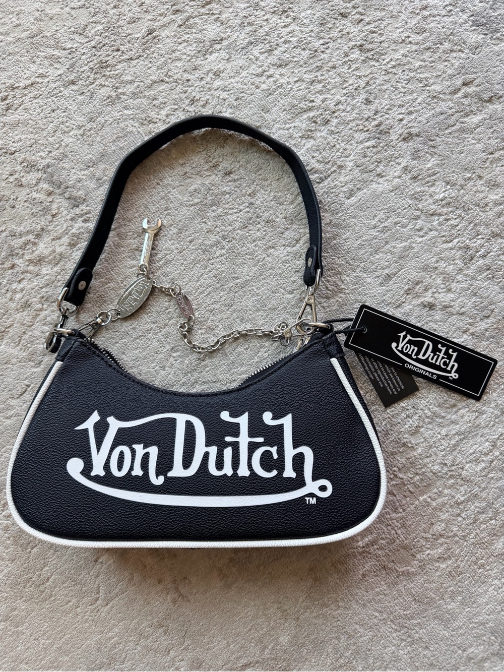 Von Dutch Flying Eyeball Black White Baguette Shoulder Bag NWT